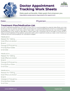 ASPIRE PANS PANDAS Appointment Tracking Forms Medications