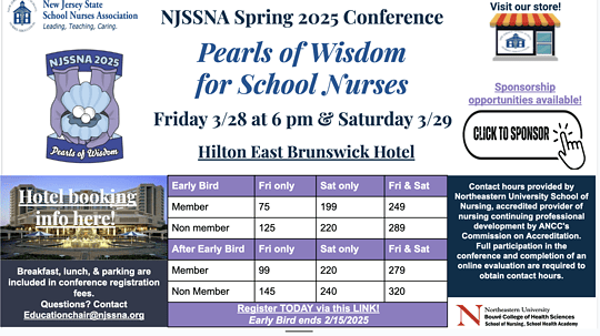 NJSSNA Spring 2025 Conference  Pearls of Wisdom  for School Nurses
